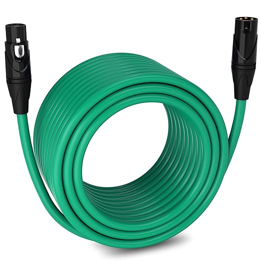 LyxPro 100 Feet XLR Microphone Cable Balanced Male to Female 3 Pin Mic Cord for Powered Speakers Audio Interface Professional Pro Audio Performance and Recording Devices - Green