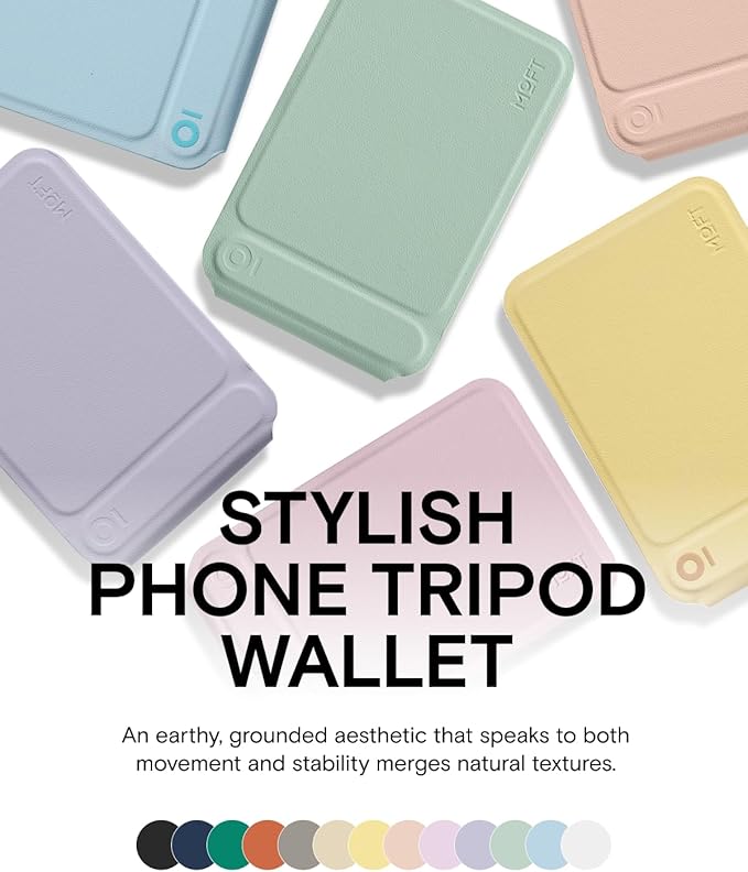 MOFT Phone Tripod Wallet for iPhone, Mulit-Angles, Lightweight Phone Stand, MOVAS Vegan Leather Magnetic Wallet, Strong Magnets, NFC Card Holder, Travel Essential, Soothing Mist (with Card Slot)
