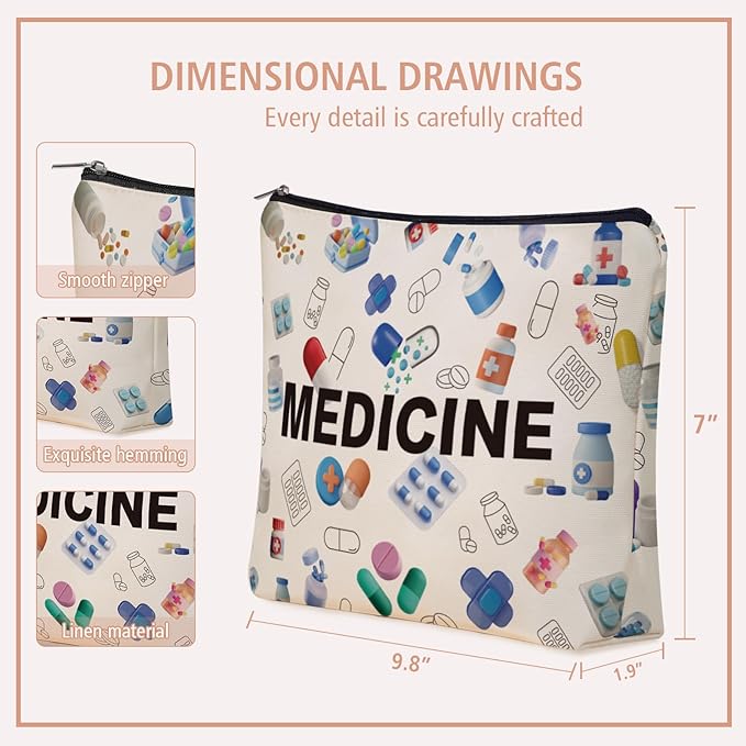 Medicine Makeup Bag Gifts: Colorful Medical Themed Cosmetic & Toiletry Organizer Pouch For Teen Girls & Women Doctor Nurse Healthcare.Ideal Gift For Travel, Birthdays, & Christmas.