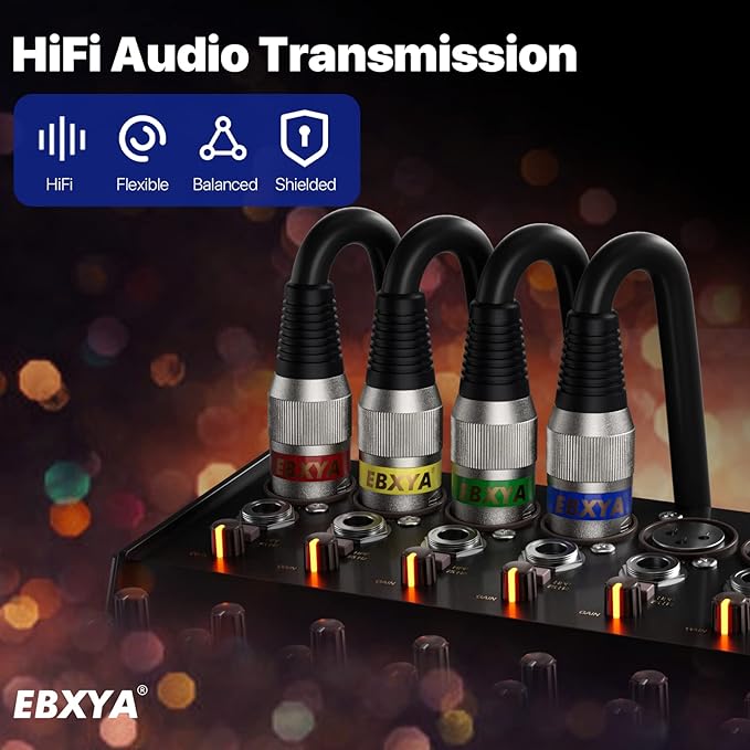 EBXYA XLR Cable 20ft 4 Pack - Mic Cables Balanced DMX Cable Male to Female Suitable for Microphones, Radio Station, Stage Lighting