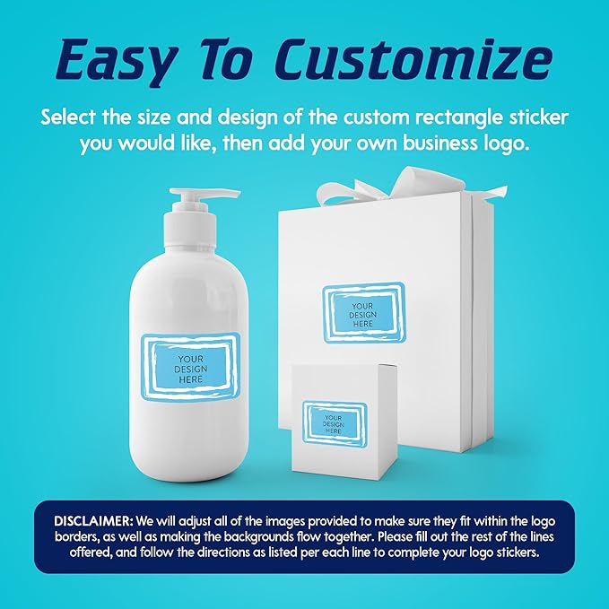 100 Custom Vinyl Stickers - Upload Your own Image, Text, Design, Logo - Personalized Logo Labels for Handmade, Packaging, Bottle, Jars, Candle, Brand Stickers (Blue Swirls, 6x4)