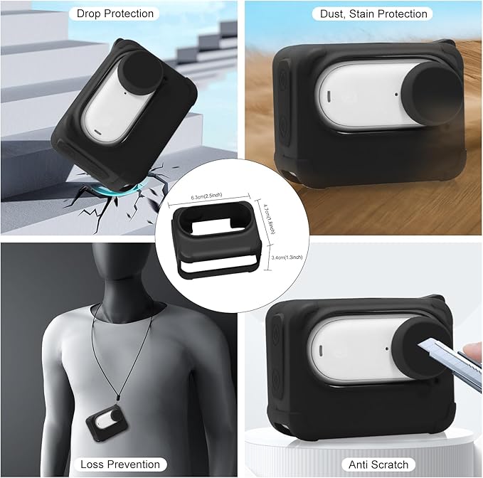 PULUZ Silicone Protective Case Cover for Insta360 GO 3 Camera with Loss Lanyard Camera Silicone Sleeve Accessories (Black)