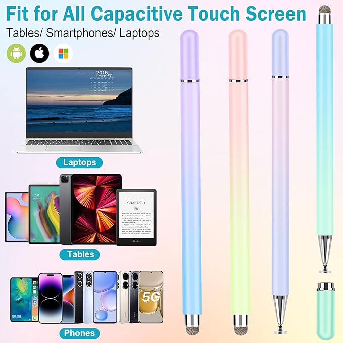 Stylus Pens for Touch Screens, 4 Pcs High Precision Disc Stylus with Magnetic Cap, 2 in 1 Stylus Pen Compatible with iPhone, iPad Pro, Mini, Air and Samsung Tablets