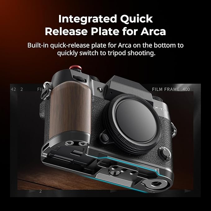 SMALLRIG X-T50 Handgrip, Wooden L-Shape Grip for FUJIFILM X-T50 Camera, Built-in Quick Release Plate for Arca, with Shutter Button and Hot Shoe Cover, Black - 4784