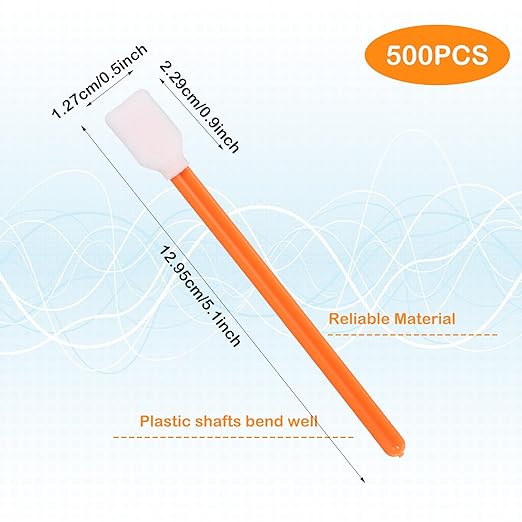 500 Pack Cleaning Swabs 5.1 Inch, Rectangular Foam Tips Sponge Sticks Sturdy Foam Cleaning Swabs for Printer, Electronics, Camera, Optical Lens, Sewing Machine(Orange)