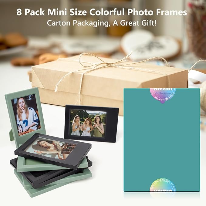 HIYQIN 8 Pack 2x3 Mini Photo Frames with Clear Protective Film - Black & Green, Compatible with Fujifilm Instax 2x3 Mini Film