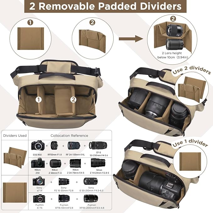 TAAOKA Camera Sling Bag,Waterproof Camera Case with Tripod Holder,Lightweight DSLR/SLR/Mirrorless Camera Bags Crossbody for photographers-Coffee