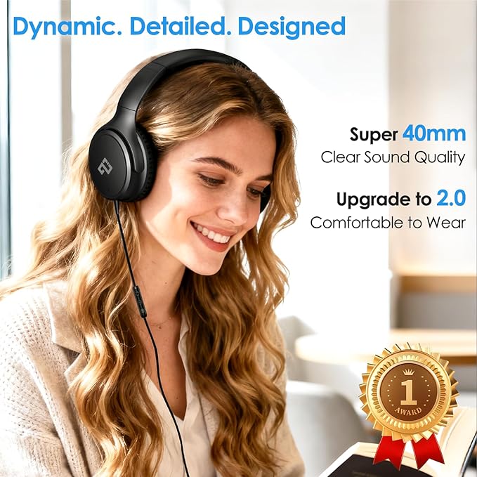 USB C Headphones Wired Headphones Over Ear with HD Mic, Corded Headphones/Lightweight/Foldable/Adjustable for iPad/Sports/School/Travel/iPhone 17/16/15, Samsung S25/S24, Google Pixel 9, Ideal Gifts