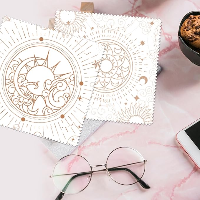 FREEBLOSS 24pcs Glasses Cleaning Cloth Divination Pattern Microfiber Cleaning Cloth for Glasses Eyeglasses Thick Soft Reusable Wipes for Camera Lens Phone Screen 6.3x6.3‘’