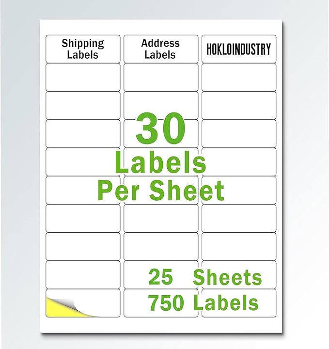 1" x 2-5/8" Address Labels, Permanent Adhesive Blank White Labels,Totally 750 Sticker Labels (25 Sheets)