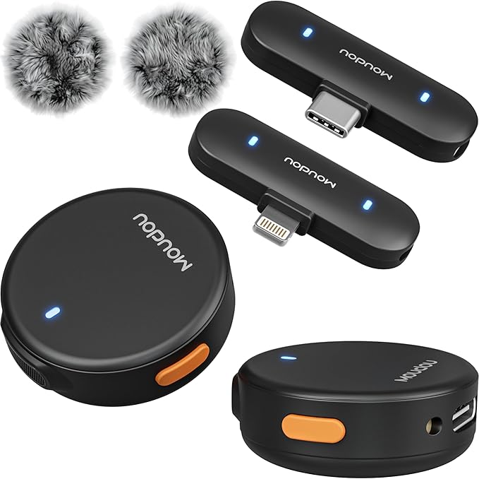 Wireless Lavalier Microphone Mini Mic for iPhone Android Phone with Noise Reduction Cancellation 100ft Range Lapel Clip Mics for Podcast Vlog YouTube TikTok Video Recording USB C/Lightning plug