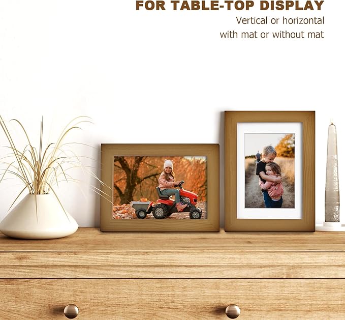 KINLINK 4x6 Frame Brown, Solid Wood 4 x 6 Picture Frame with Acrylic Plexiglass for 3.5x5 with Mat, Tabletop and Wall Display Photo Frames 4x6 Brown, 4 Pack