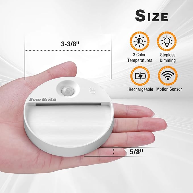 EverBrite Rechargeable Round Motion Sensor LED Night Light, Motion Activated LED Night Light with 3 Lighting Modes, Touch Control, 3 Color Temperatures & Dimmable, for Hallway, Bedroom, 6 Pack