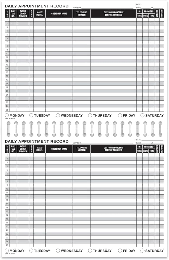 MICRO TEC Daily Appointment Record Log Books – 8.5" × 11" Spiral Bound Planner – Durable 90# Paper Notebook for Auto Repair Shops, Service Advisors & Daily Tracking - 100 Pages/Book (Book of 1)