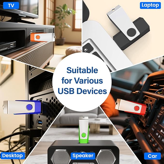 4GB USB Flash Drive 10 Pack, Wooolken USB 2.0 Thumb Drives with Lanyards Swivel Memory Stick for Data Storage and Backup (Mixed Colors)