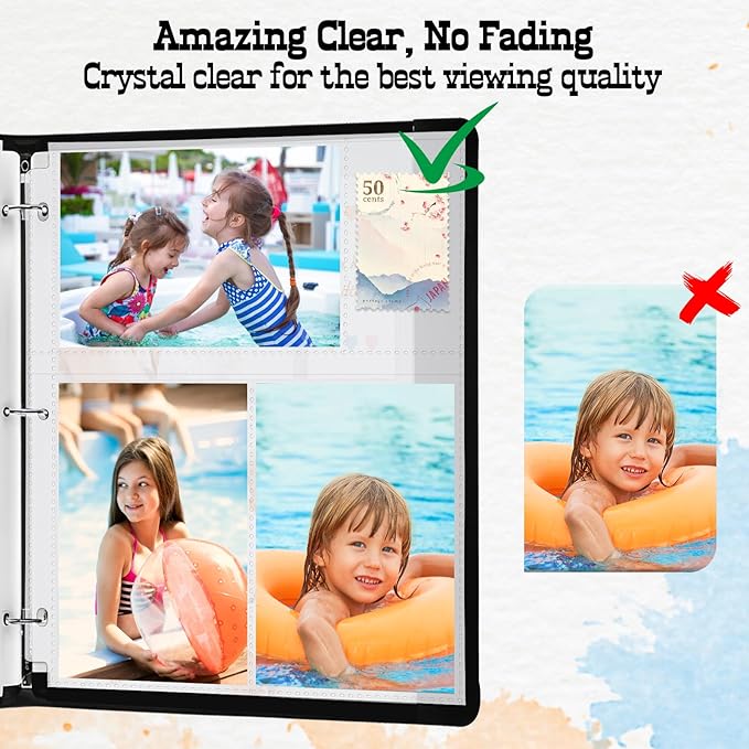 100 Pack 4x6 Photo Sleeves for 3 Ring Binder-for 600 Photos, Clear Photo Album Refill Pages, Acid Free Plastic Archival Photo Protector Sleeves, Photo Pages Sheets for 3 Ring Binder 9x11