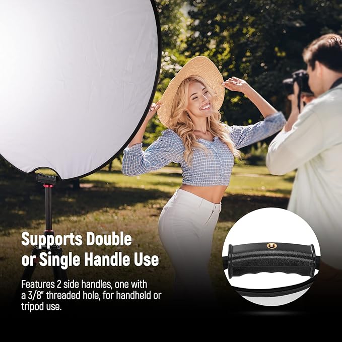 NEEWER 43"/110cm Light Reflector with Handle Grip with 3/8" Thread, 5 in 1 Collapsible Disc Light Diffuser Translucent/Silver/Gold/White/Black for Photography Lighting, Outdoor Lighting, RF-110II