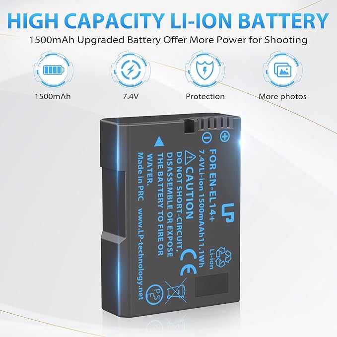 EN-EL14 EN EL14a Battery Charger Pack, LP Charger Compatible with Nikon D3500, D5600, D3300, D5100, D5500, D3100, D3200, D5200, D5300, D3400, DF, Coolpix P7000, P7100, P7700, P7800 Cameras & More