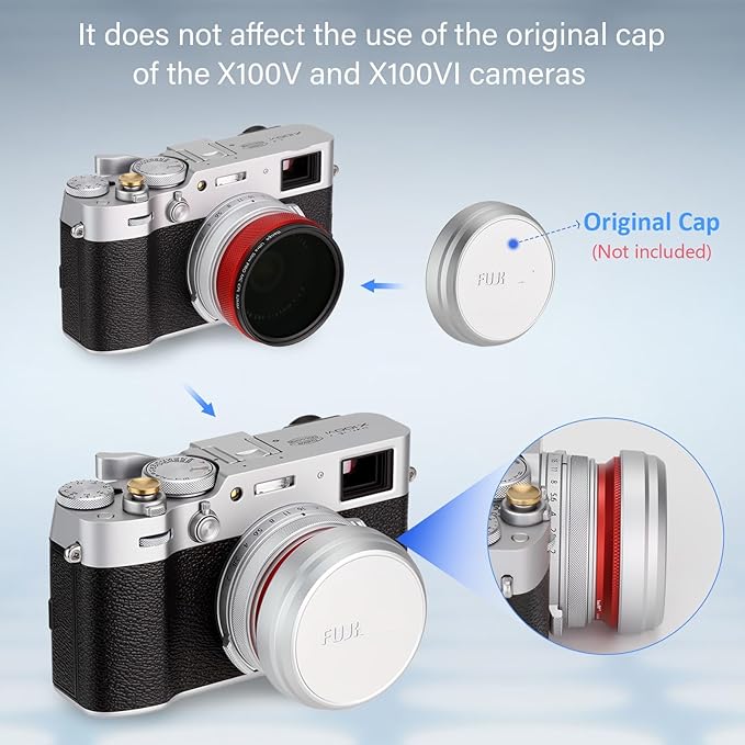 Haoge LUV-X54R Metal Lens Hood with MC UV Protection Multicoated Ultraviolet Lens Filter for Fujifilm X100VI Fuji X100V Camera Red