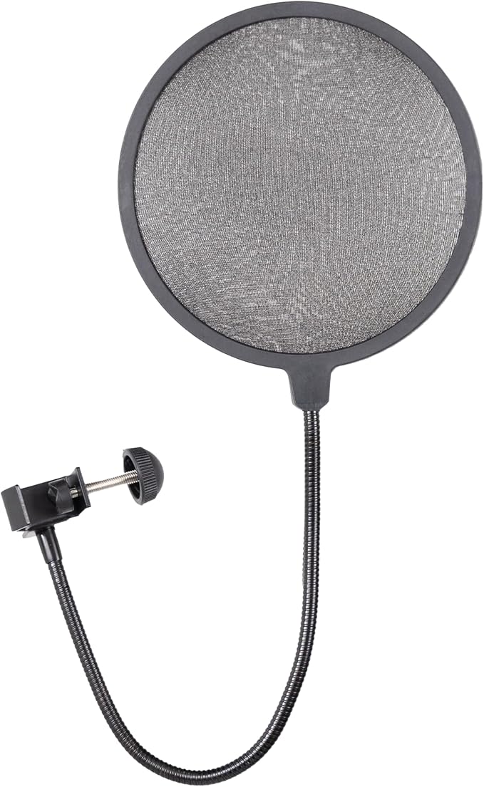 Gator Frameworks Short Weighted Base Microphone Boom Arm Stand with Clamp-On Single Layer Pop Filter (GFW-MIC0821-POP), Black