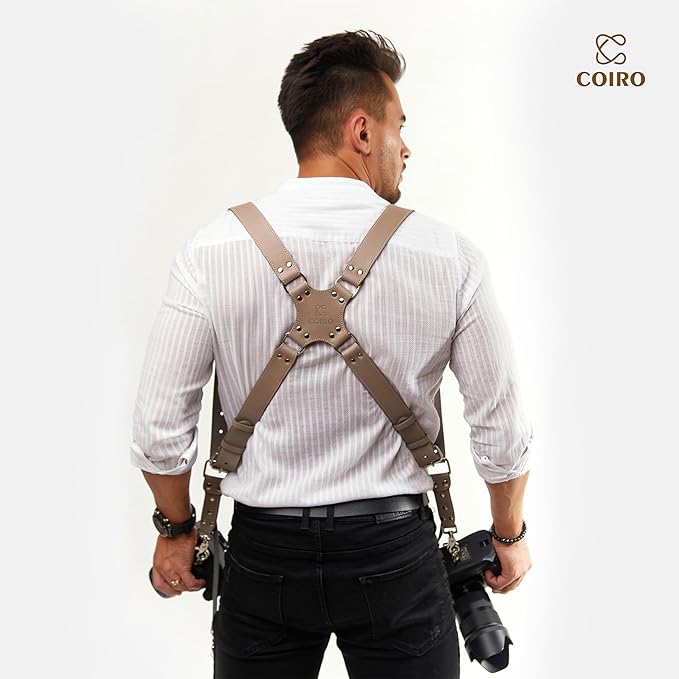 C Coiro Camera Harness for 2 Cameras Dual Shoulder Leather Camera Strap for DSLR/SLR, Camera Straps for Photographers