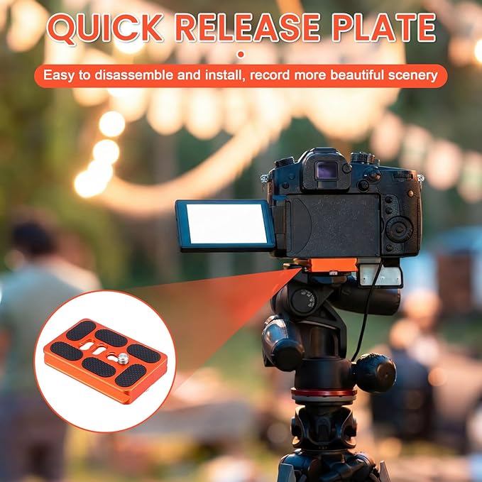 Frienda 2 Pieces Metal Quick Release Plate with 1/4''-20 Camera Screw Tripod Mount Plate Fits Standard for DSLR Camera Tripod Ball Head(Orange,Pu60)