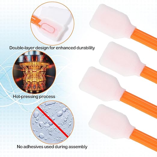 500 Pack Cleaning Swabs 5.1 Inch, Rectangular Foam Tips Sponge Sticks Sturdy Foam Cleaning Swabs for Printer, Electronics, Camera, Optical Lens, Sewing Machine(Orange)