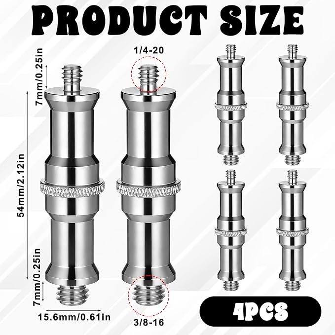 4pcs Standard 1/4 to 3/8 inch Metal Male Convertor Threaded Screw Adapter Tripod Spigot Stud for Studio Light Stand Ball Head Hotshoe/Coldshoe Adapter Flash Holder Wireless Flash Receiver Trigger