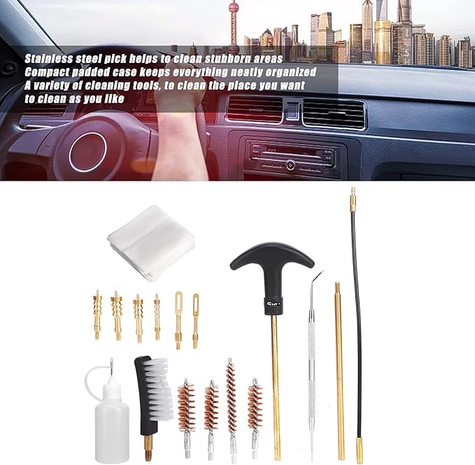 Fine Metal Pipe Fittings Dredge Nylon Brush Auto Electric Appliance Gaps Brush Set Cleaning Kit with Storage Bag for Car Home Office Stainless Steel Nylon Copper Wire 19.5x10.6x4cm