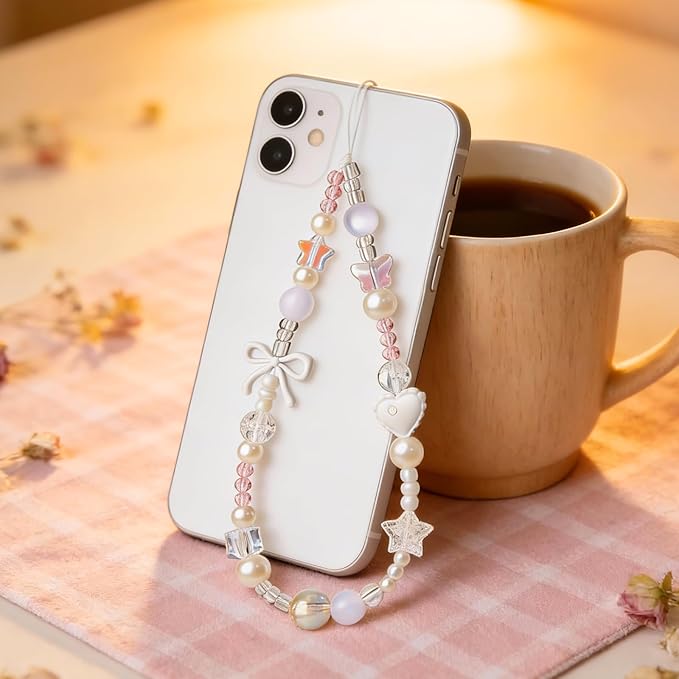 Beaded Camera Wrist Strap Cute Digital Camera Charm Lanyard Phone Charms Strap Beaded Camera Chain for Phone Bag Keychain