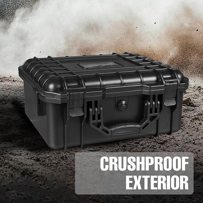 Hard Case, 13.6 x 11.4 x 6 Inch Portable Weather Waterproof Protective Camera Case with Customizable Foam, Fit Use of Drones, Camera, Equipments，Black