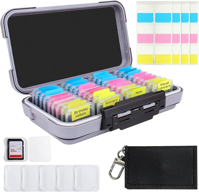 Micscrew 36-Slot Memory Card Case with 36 Transparent Holders & 60 Writable Labels, SD Card Storage Case & Organizer for Camera Memory Cards