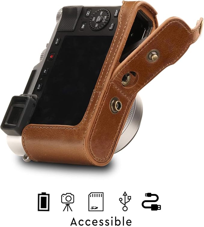 MegaGear MG1606 Ever Ready Genuine Leather Camera Case Compatible with Leica D-Lux 7 - Brown, One Size
