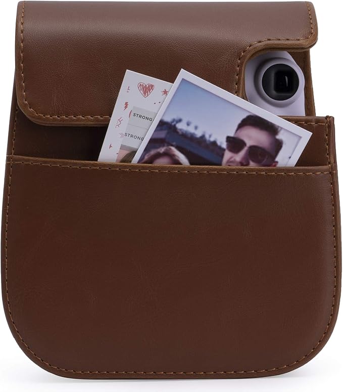Frankmate PU Leather Camera Case Compatible with Fujifilm Instax Mini 11 12 Instant Camera with Adjustable Strap and Pocket (Brown)