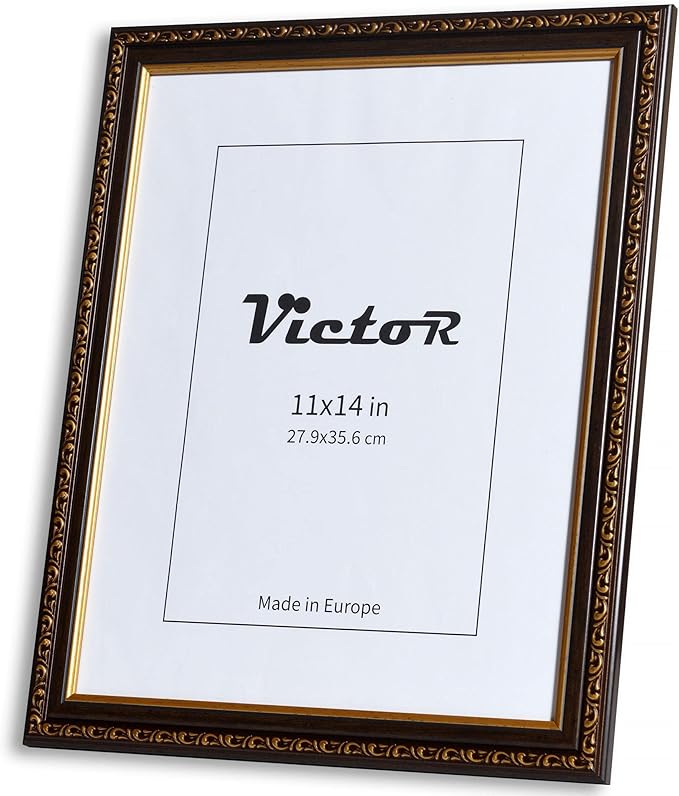 VictoR Picture Frame Chagall 11x14 Black Gold-Picture Frame for Photos in Size 11x14 Inch - Vintage Design with Shatterproof Acrylic Glass - Antique - only for hanging