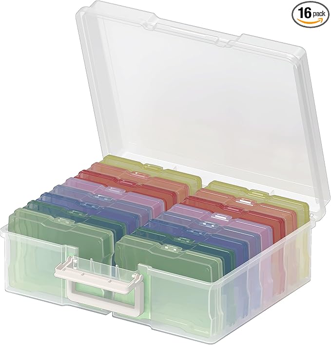 ＯｐｐｓＺｅｃｅ 4" x 6" Photo Organizer Storage Container with 16 Inner Case, Photo Storage Box with Handle for Crafts, Arts, Scrapbooking Stationery, Seed, Sewing Supplies, Arts Supply(Candy-Colored)