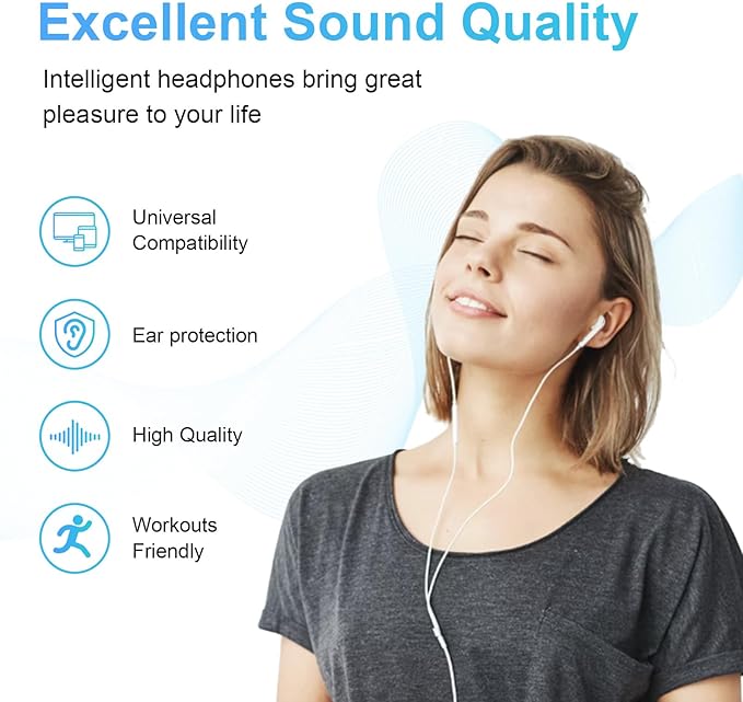 Wired Earbuds 2 Pack, Earbuds HiFi Stereo Wired Earphones Headphones with Microphone Volume Control Compatible with iPad, Laptop, MP3, Android Smartphones, Fits All 3.5mm Jack Device