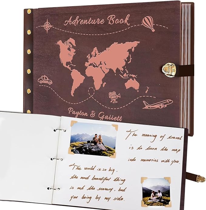 Custom Travel Scrapbook, Personalized Wooden Travel Photo Album, Adventure Scrapbook, Vacation Photo Album Vacation Memory Keeper Romantic Keepsake Gifts