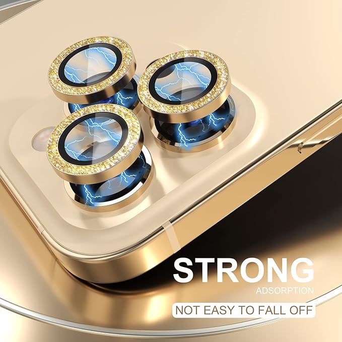Choiche Compatible for iPhone 14 Pro/iPhone 14 Pro Max Camera Lens Protector Bling, 9H Tempered Glass Camera Cover Screen Protector Metal Ring Decoration Accessories (Glitter-Gold)