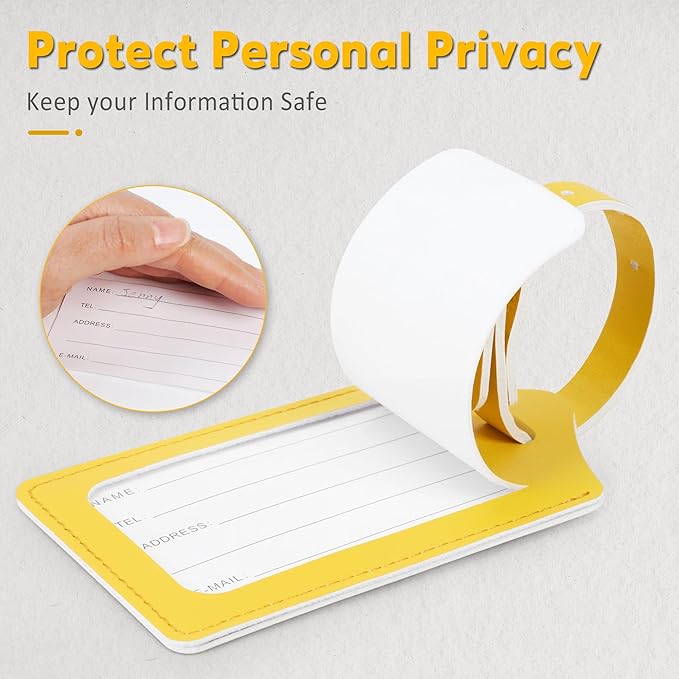 Travelambo Luggage Tags for Suitcases Faux Leather Privacy Protection 3 Pack Bag Tags Travel Accessories Essential, Energetic Yellow