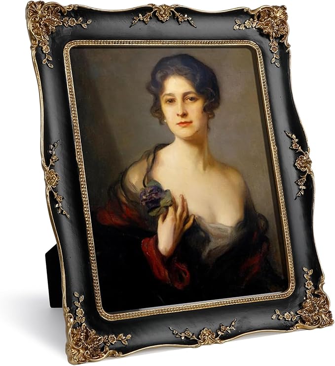 8x10 Vintage Picture Frame, Ornate Black Resin Photo Frame with Gold Accents, Wall Mounting & Tabletop Display for Home Decor, Ideal Gift for Wedding Anniversary Housewarming