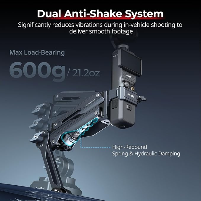 SMALLRIG Mini Electronic Shock Absorber Arm, 5” Vacuum Suction Cup Car Mount for DJI Osmo Pocket 3/for GoPro HERO13/for Insta360 X5/X4/X3 Ace Pro2, 2000mAh, Double Spring and Hydraulic Damping -5507