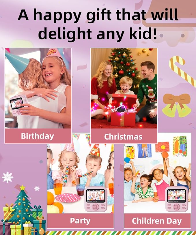 Kids Camera Instant Print for Boys and Girls, 48MP HD Cameras w/1080P Video, Print Paper, 32GB Card, Brush, Christmas Birthday Gifts Toys for Toddler and Teenagers Age 3-16 Years Old (Pink)