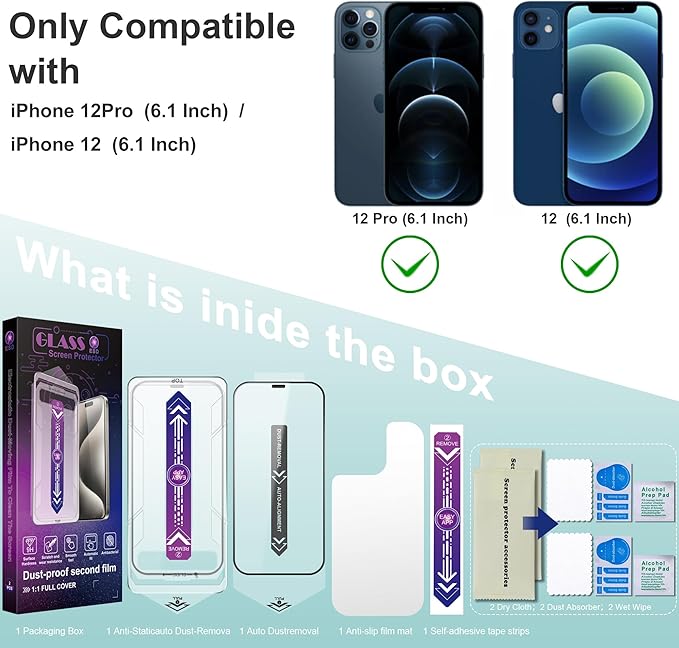SHANG PIN JIA 2 Pack Screen Protector Tempered Glass for iPhone 12 and iPhone 12 Pro 6.1-Inch Auto Dust Removal, No Bubbles, High Definition Clear, Easy Installation