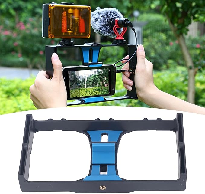 Dpofirs Smartphone Video Cage Rig with Cold Shoe & 1/4" Thread, Adjustable Mobile Phone Stabilizer Grip for Filmmaking Vlogging, Compatible with iOS Phones