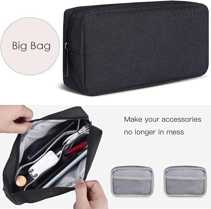 Electronics Accessories Case, Electronic Organizer Travel Cable Accessories Bag, Portable Waterproof Storage Bag for Hard Drive,Power Bank,Chargers,Mouse,Various Accessories(Small+Big-Black)