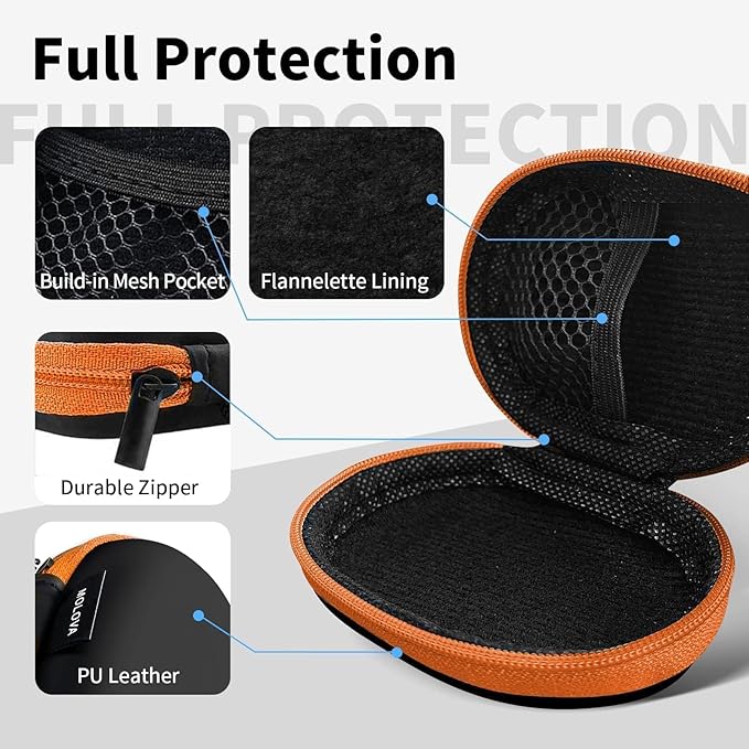 MOLOVA for Earbuds Carrying Case, Small Oval Storage Cases, Tech Pouch, Portable Storage Earbud Pouch Bag for Earbuds, in-Ear Headphones, Earphones, Headsets, Hearing Aids, USB Charging Cable, Orange