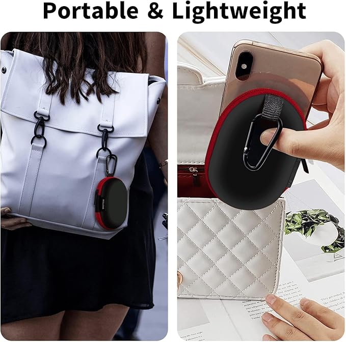 MOLOVA for Earbuds Carrying Case, Small Oval Storage Cases, Tech Pouch, Portable Storage Earbud Pouch Bag for Earbuds, in-Ear Headphones, Earphones, Headsets, Hearing Aids, USB Charging Cable, Red