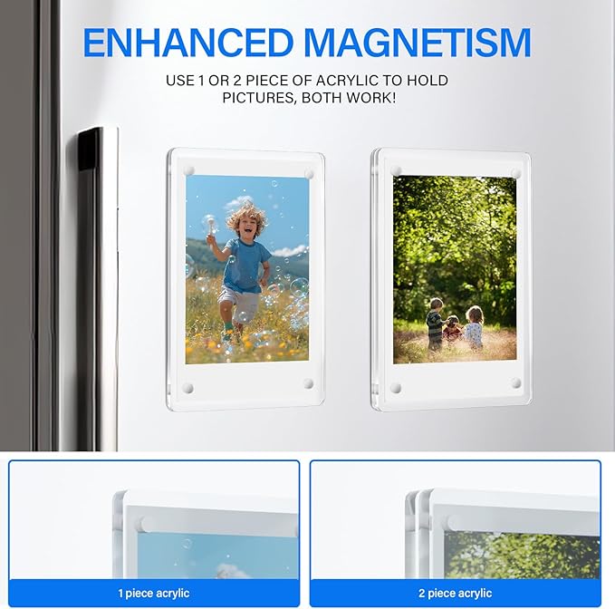 JUOIFIP 5 Pack Acrylic Polaroid Refrigerator Magnet Picture Frames, Clear Mini Frames for Instant Photos, 2.36 x 3.54 Inch Magnetic Instax Frame for Refrigerator Display