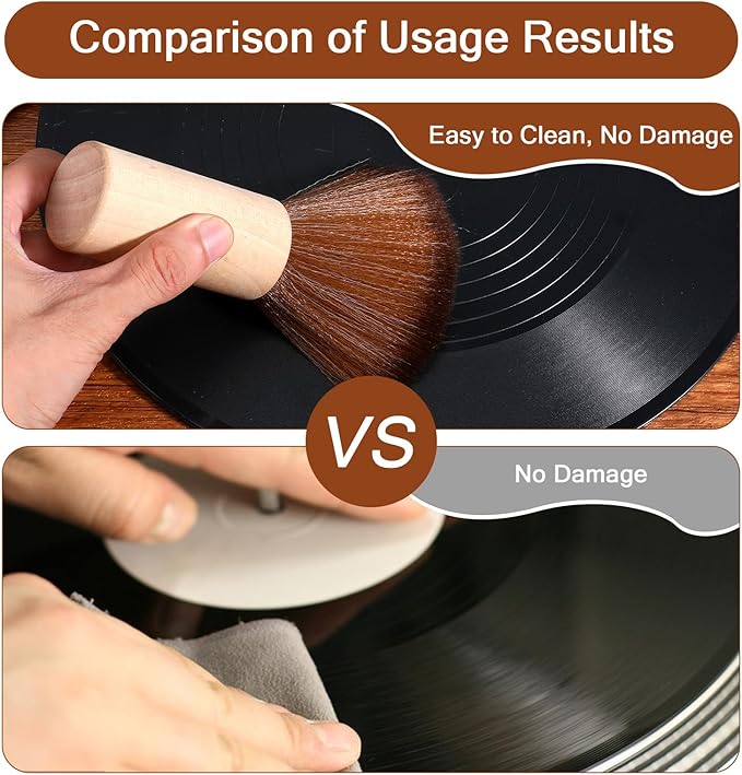 Record Cleaning Brush Vinyl Record Brush Dust Remover Brushes Anti-Static Dust Records Cleaner Brushes with Wood Handle for Vinyl Albums CD
